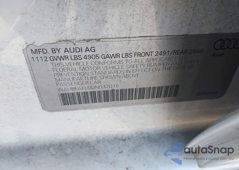 2013 Audi A4 2.0T Premium z USA, uszkodzony, nr VIN WAUBFAFL0DN032015